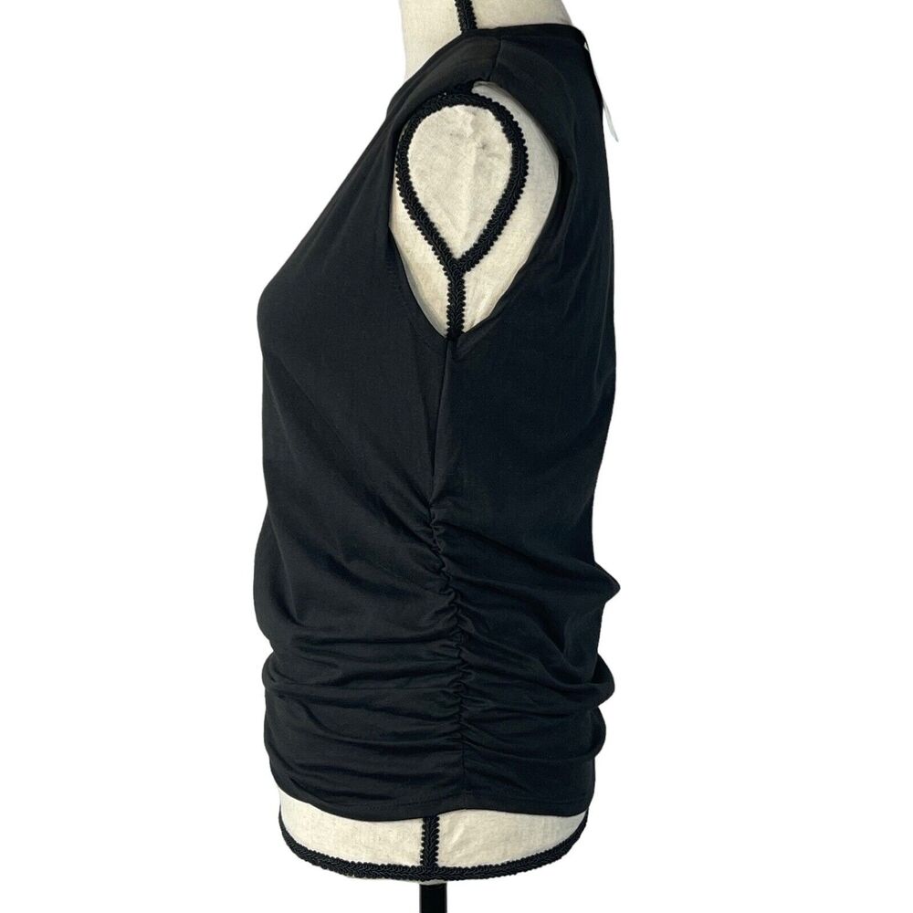 And Now This X-Small Top Tee Sleeveless Crew Neck Ruched Sides Shoulder Pads - Picture 5 of 8